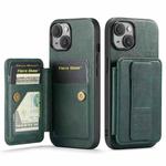 For iPhone 15 Plus Fierre Shann Oil Wax Cow Leather Card Holder Back Phone Case(Green)