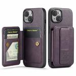 For iPhone 15 Fierre Shann Oil Wax Cow Leather Card Holder Back Phone Case(Purple)