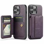 For iPhone 14 Pro Fierre Shann Oil Wax Cow Leather Card Holder Back Phone Case(Purple)