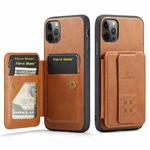 For iPhone 11 Pro Max Fierre Shann Oil Wax Cow Leather Card Holder Back Phone Case(Brown)