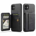 For iPhone 11 Fierre Shann Oil Wax Cow Leather Card Holder Back Phone Case(Black)