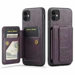 For iPhone 11 Fierre Shann Oil Wax Cow Leather Card Holder Back Phone Case(Purple)