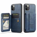 For iPhone 11 Pro Fierre Shann Oil Wax Cow Leather Card Holder Back Phone Case(Blue)