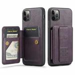 For iPhone 11 Pro Fierre Shann Oil Wax Cow Leather Card Holder Back Phone Case(Purple)