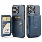 For iPhone 16 Pro Max Fierre Shann Oil Wax Cow Leather Card Holder Back Phone Case(Blue)