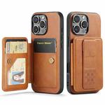 For iPhone 16 Pro Max Fierre Shann Oil Wax Cow Leather Card Holder Back Phone Case(Brown)