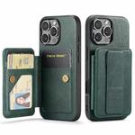 For iPhone 16 Pro Fierre Shann Oil Wax Cow Leather Card Holder Back Phone Case(Green)