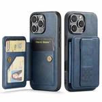 For iPhone 16 Pro Fierre Shann Oil Wax Cow Leather Card Holder Back Phone Case(Blue)