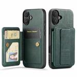 For iPhone 16 Plus Fierre Shann Oil Wax Cow Leather Card Holder Back Phone Case(Green)