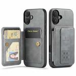 For iPhone 16 Plus Fierre Shann Oil Wax Cow Leather Card Holder Back Phone Case(Grey)