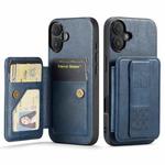 For iPhone 16 Plus Fierre Shann Oil Wax Cow Leather Card Holder Back Phone Case(Blue)