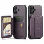 For iPhone 16 Plus Fierre Shann Oil Wax Cow Leather Card Holder Back Phone Case(Purple)