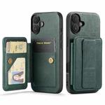 For iPhone 16 Fierre Shann Oil Wax Cow Leather Card Holder Back Phone Case(Green)