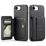For iPhone 16e Fierre Shann Oil Wax Cow Leather Card Holder Back Phone Case(Black)