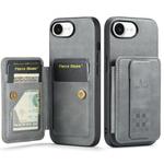 For iPhone 16e Fierre Shann Oil Wax Cow Leather Card Holder Back Phone Case(Grey)