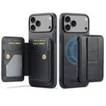 For iPhone 17 Pro Max Fierre Shann Oil Wax Cow Leather Card Holder Back Phone Case(Black)