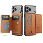 For iPhone 17 Pro Max Fierre Shann Oil Wax Cow Leather Card Holder Back Phone Case(Brown)