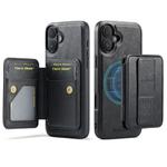For iPhone 17 Fierre Shann Oil Wax Cow Leather Card Holder Back Phone Case(Black)