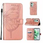 For OPPO Reno11 5G Global Embossed Butterfly Leather Phone Case(Rose Gold)