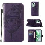 For OPPO Reno11 5G Global Embossed Butterfly Leather Phone Case(Dark Purple)