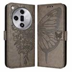 For OPPO Find X7 Embossed Butterfly Leather Phone Case(Grey)