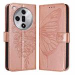 For OPPO Find X7 Embossed Butterfly Leather Phone Case(Rose Gold)