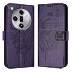 For OPPO Find X7 Embossed Butterfly Leather Phone Case(Dark Purple)