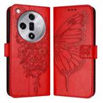 For OPPO Find X7 Embossed Butterfly Leather Phone Case(Red)