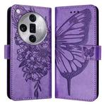 For OPPO Find X7 Ultra Embossed Butterfly Leather Phone Case(Light Purple)