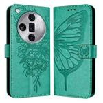 For OPPO Find X7 Ultra Embossed Butterfly Leather Phone Case(Green)