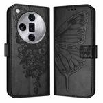 For OPPO Find X7 Ultra Embossed Butterfly Leather Phone Case(Black)