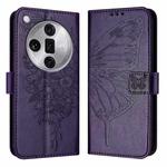 For OPPO Find X7 Ultra Embossed Butterfly Leather Phone Case(Dark Purple)
