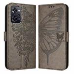 For OPPO Reno9 A JP Version Embossed Butterfly Leather Phone Case(Grey)