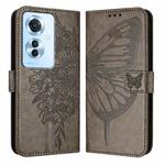 For OPPO F25 Pro 5G India Embossed Butterfly Leather Phone Case(Grey)