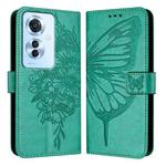 For OPPO Reno 11F 5G Global Embossed Butterfly Leather Phone Case(Green)