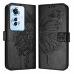 For OPPO Reno 11F 5G Global Embossed Butterfly Leather Phone Case(Black)