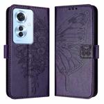 For OPPO Reno 11F 5G Global Embossed Butterfly Leather Phone Case(Dark Purple)
