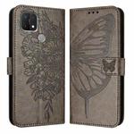 For OPPO A15 / A15s / A35 2021 Embossed Butterfly Leather Phone Case(Grey)