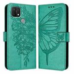For OPPO A15 / A15s / A35 2021 Embossed Butterfly Leather Phone Case(Green)