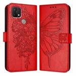 For OPPO A15 / A15s / A35 2021 Embossed Butterfly Leather Phone Case(Red)