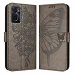 For OPPO A36 4G/A76 4G/A96 4G/K10 4G Embossed Butterfly Leather Phone Case(Grey)