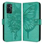 For OPPO A36 4G/A76 4G/A96 4G/K10 4G Embossed Butterfly Leather Phone Case(Green)