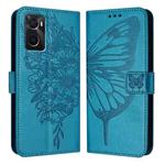 For OPPO A36 4G/A76 4G/A96 4G/K10 4G Embossed Butterfly Leather Phone Case(Blue)