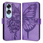 For OPPO A60 4G Global Embossed Butterfly Leather Phone Case(Light Purple)