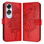 For OPPO A60 4G Global Embossed Butterfly Leather Phone Case(Red)