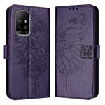 For OPPO A74 4G / F19 / F19s Embossed Butterfly Leather Phone Case(Dark Purple)