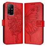 For OPPO A74 4G / F19 / F19s Embossed Butterfly Leather Phone Case(Red)