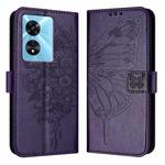 For OPPO A77 5G / A97 5G Embossed Butterfly Leather Phone Case(Dark Purple)