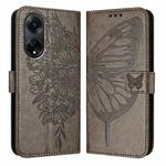 For OPPO A98 5G / F23 5G India Embossed Butterfly Leather Phone Case(Grey)