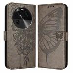 For OPPO Find X6 Embossed Butterfly Leather Phone Case(Grey)